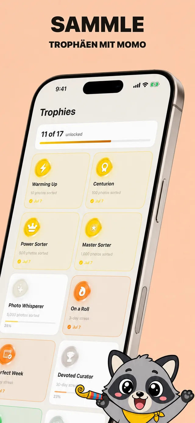 App-Screenshot: Trophäen mit Momo sammeln