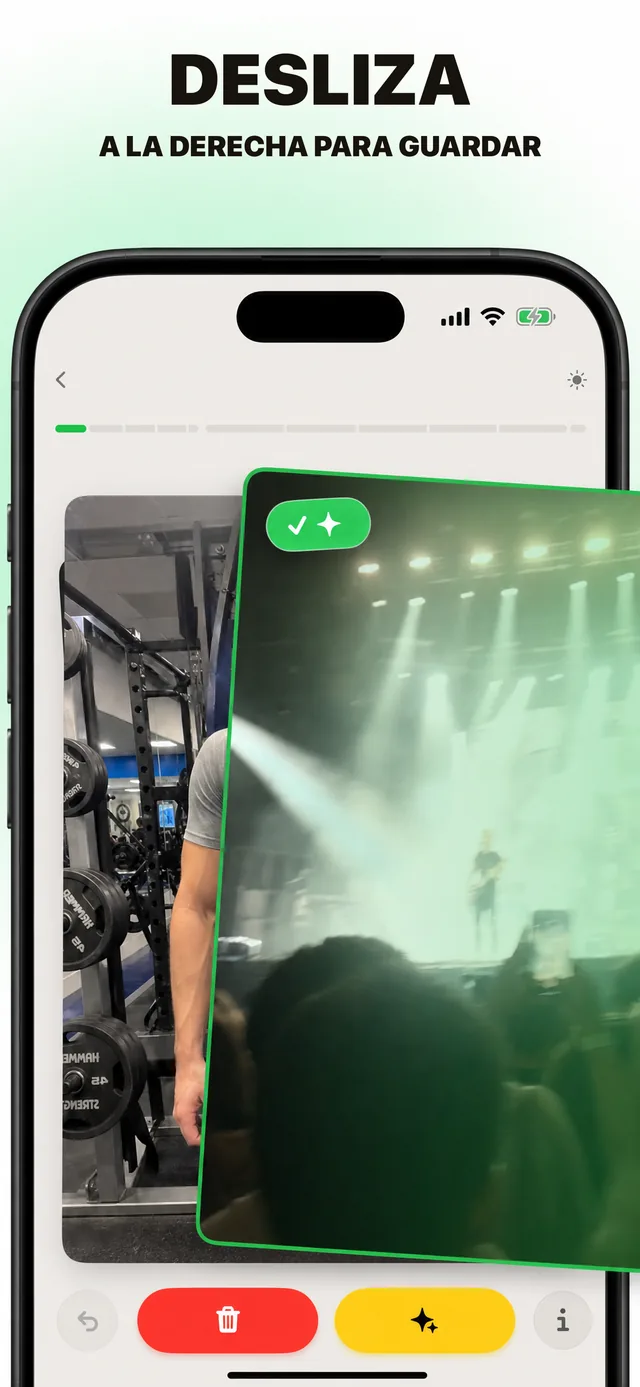 Captura de la app: desliza a la derecha para conservar una foto