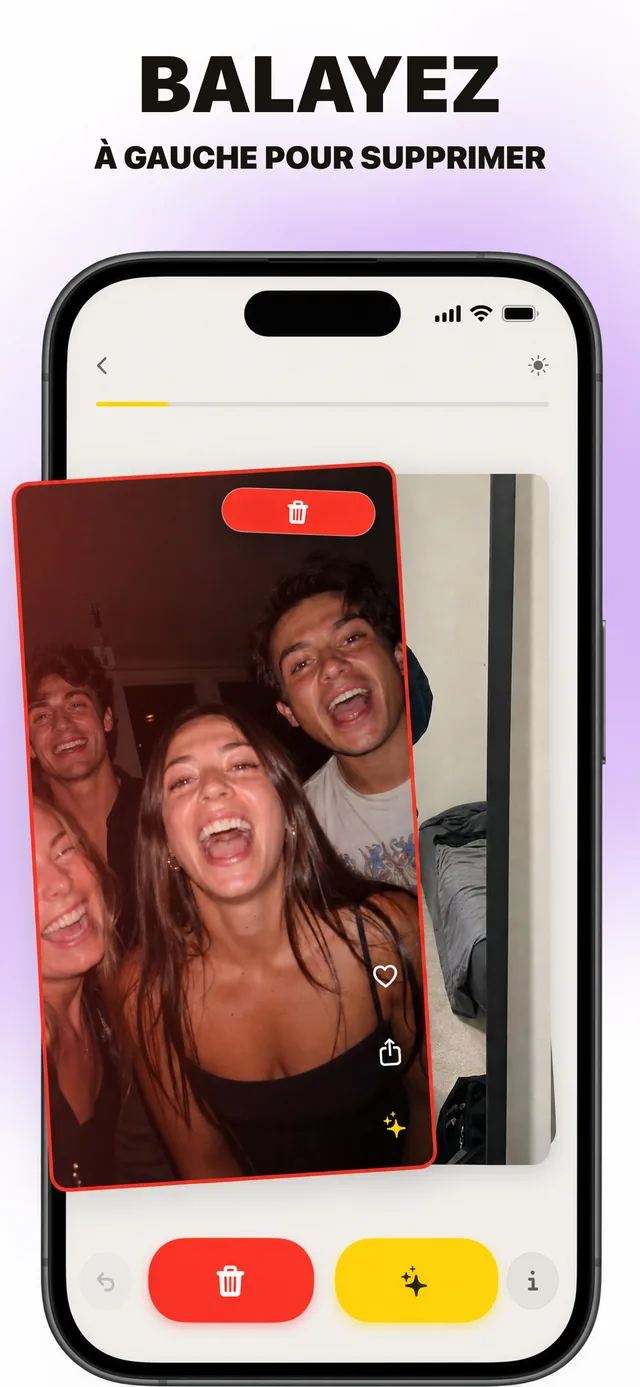 Capture d’écran : balayez à gauche pour supprimer des photos