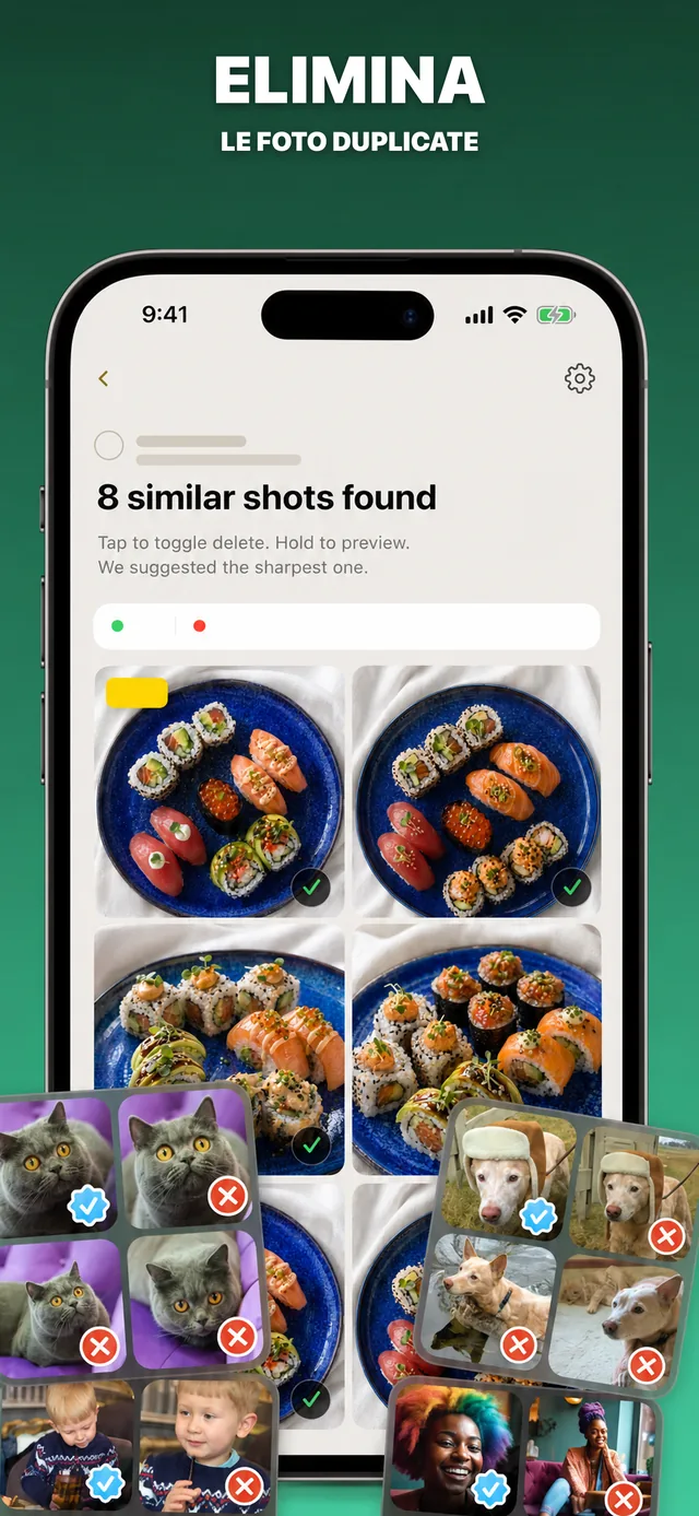 Screenshot dell’app: elimina le foto doppie in un’unica griglia