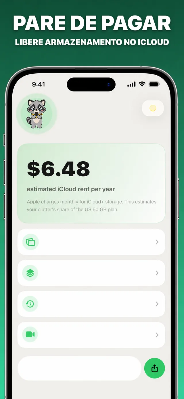 Captura do app: pare de pagar por armazenamento do iCloud que você não precisa