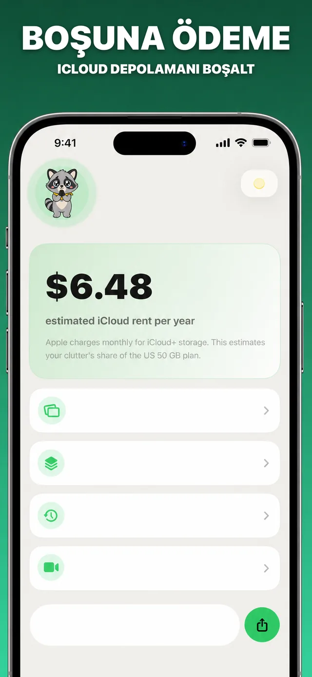 Uygulama ekran görüntüsü: gereksiz iCloud depolama ücretini ödemeyi bırak