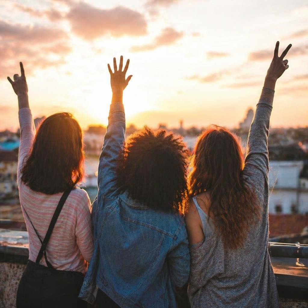 Friends laughing outdoors