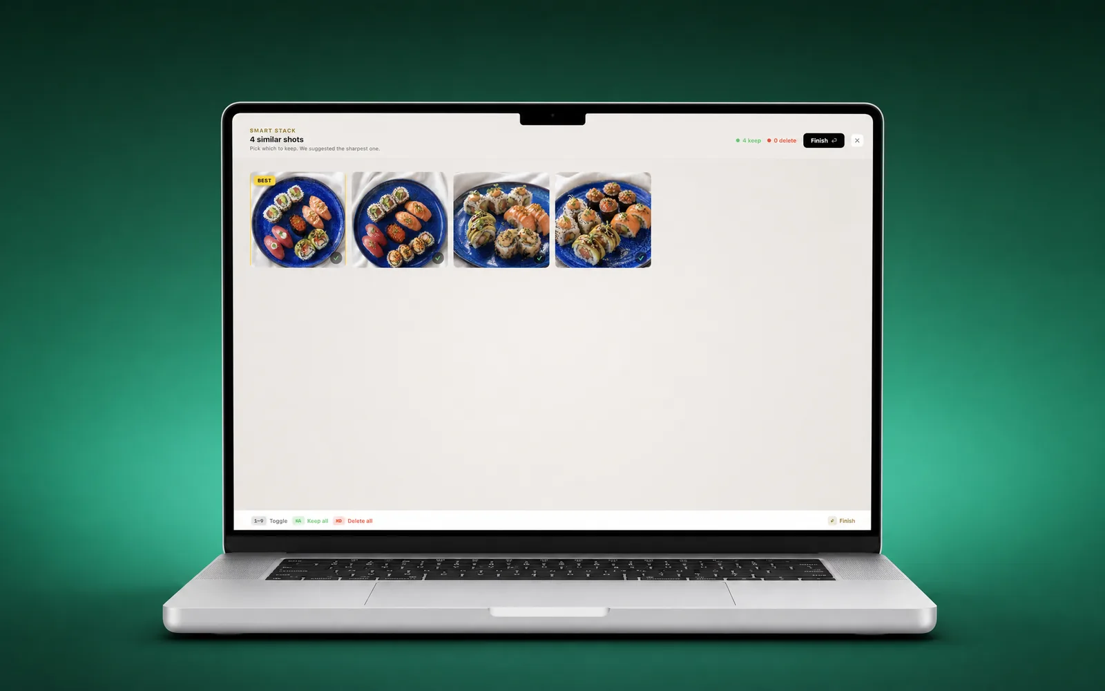 SwipePhotos for Mac smart stack grid comparing a burst of similar photos side by side